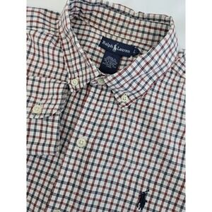 Ralph Lauren Mens Large Check Button Down Shirt Red/White/Blue Long Sleeve Prepp